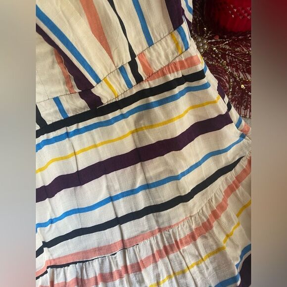 LOST + WANDER Mini Dress Cory Rainbow Cream Sz Medium  Striped Lined Boho - Picture 7 of 15
